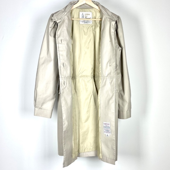 Vintage London Fog Maincoats Ruched Collar Tan Trench Coat Womens Size 12 - Picture 6 of 12